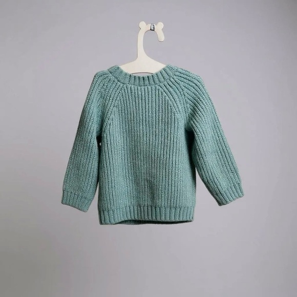 [KID] H&M Baby Teal Rib Knit Cardigan 9–12M Button Front - Picture 2 of 7